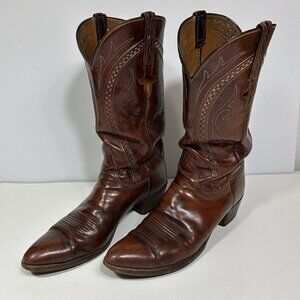 Vintage Lucchese San Antonio Cowboy Boots Mahogany Brown 3L623 Mens Sz 11.5 A